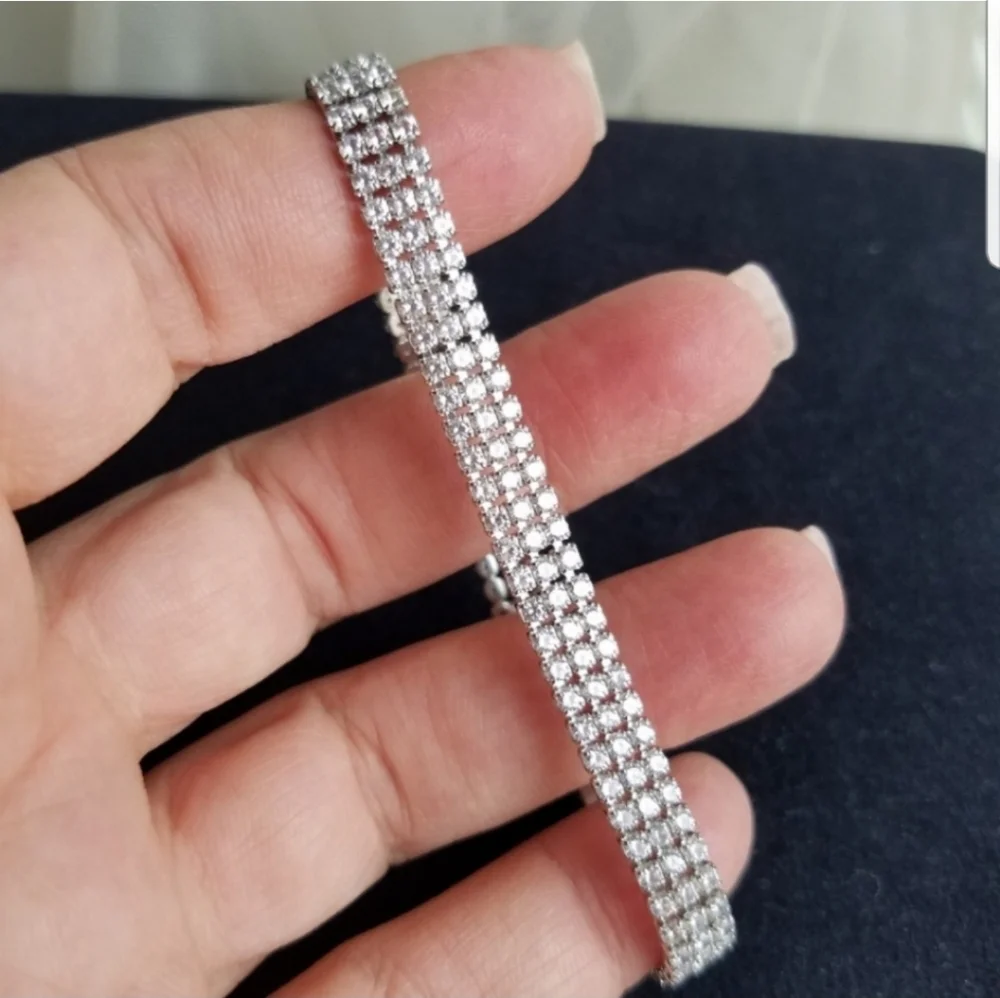 Swarovski Elements Platinum Plated Triple Row Tennis Bracelet NEW